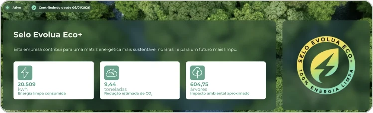 Página de consulta com os números de sustentabilidade do Selo Evolua Eco+